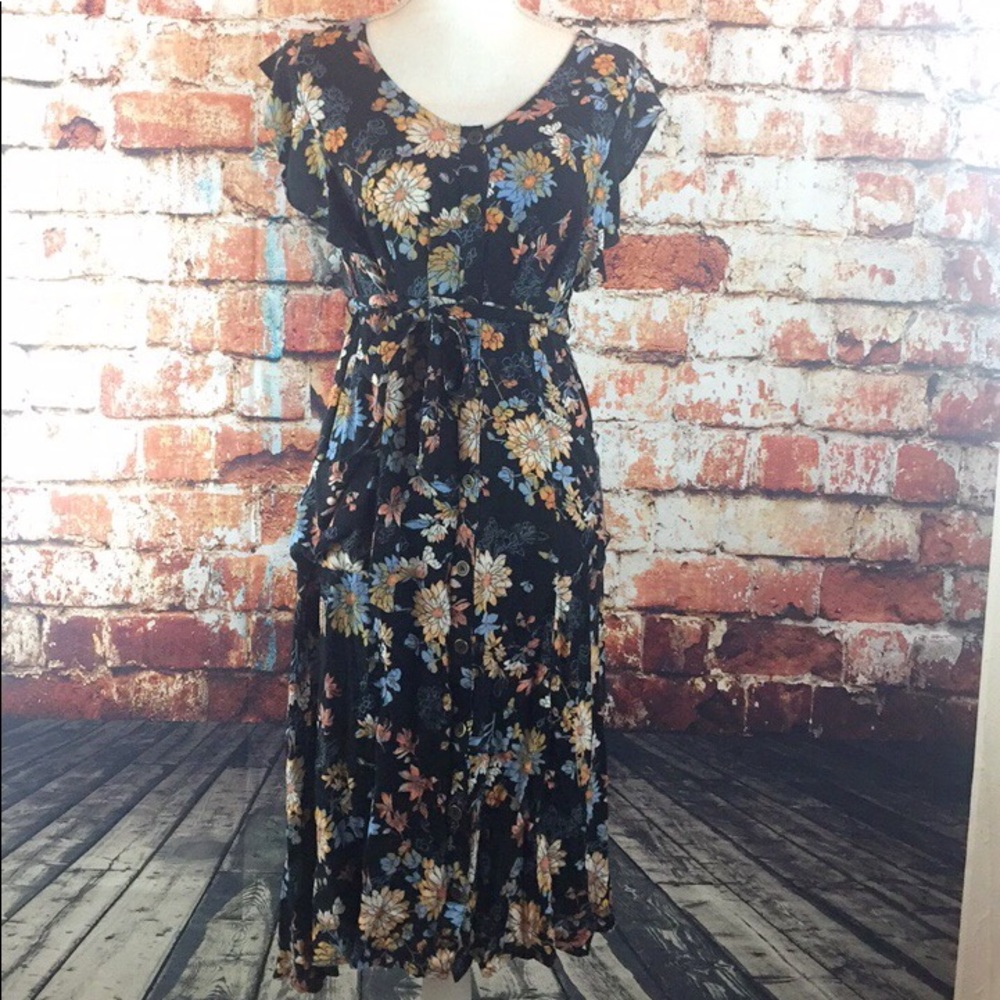 Floral button up dress with pockets